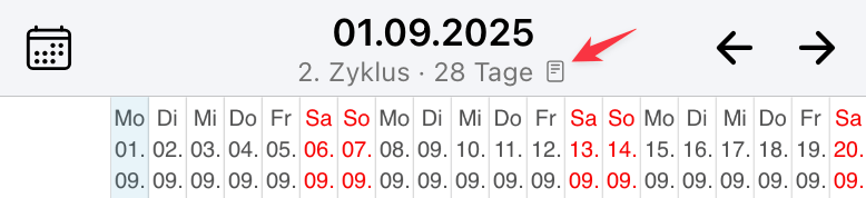 Zykluskommentar wird durch Icon symbolisiert: iPhone Kopfzeile